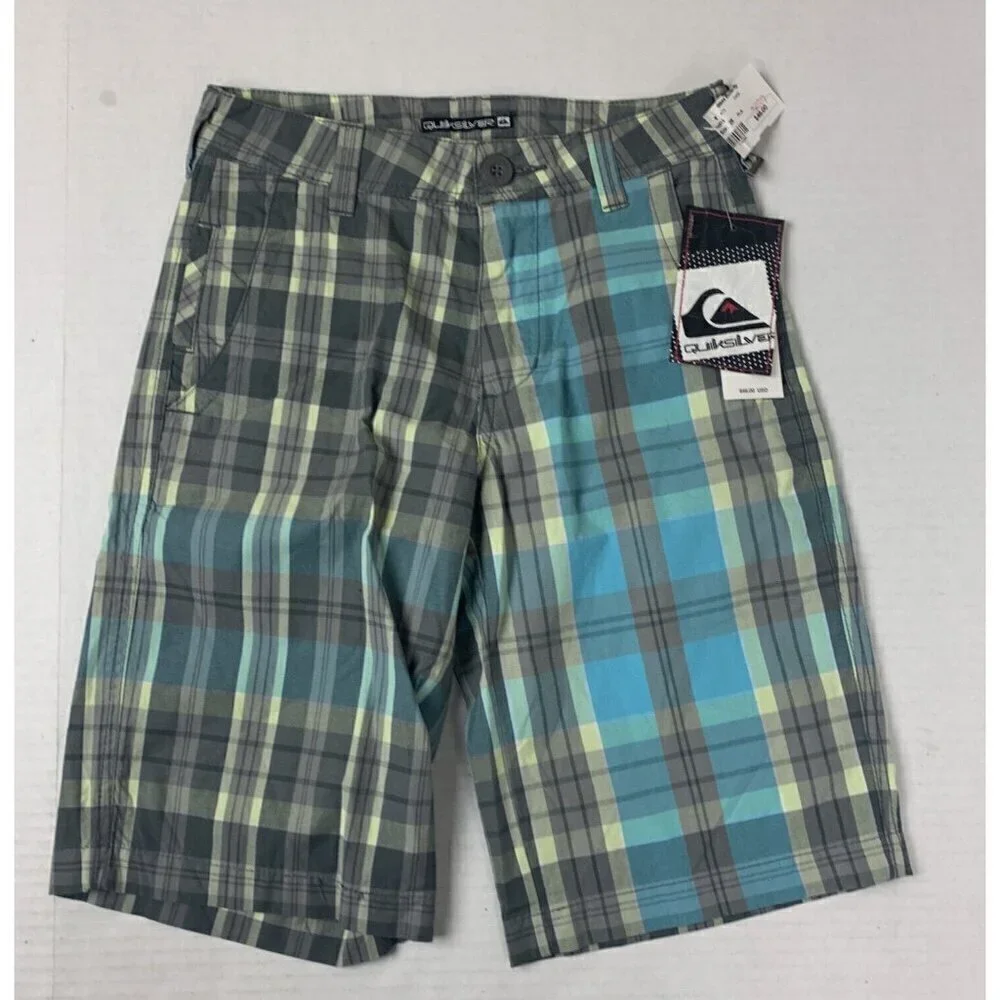 Quiksilver Mammoth Shorts Men's 25 Plaid Cotton Lightweight Blue Gray